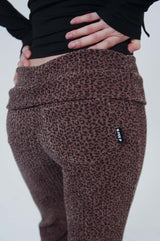 レパード ローライズ スリットパンツ_BROWN