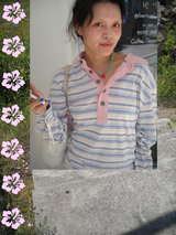 ハイビスカスストライプTシャツ blue