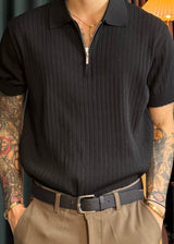 S/S Zip-up ribbed collar short sleeve tee 8COLOR