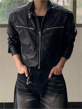 Loose glossy biker jacket