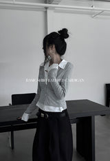 basic shirt layered cardigan (2color)
