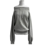 Off-shoulder cotton training band string sweatshirt (2 colors)