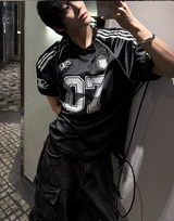 Matte Black & Silver White Mesh Track Short-Sleeve Tee