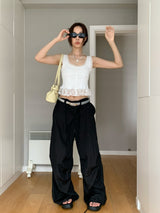 lace punching unneck sleeveless blouse