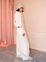 Buttonless solid color washed-out wide-leg curved knife casual pants