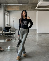 Grayish Washing Bootcut Denim Pants