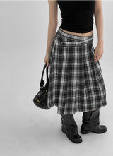 [MADE] Playit Check Pleated Wrap Midi Skirt