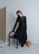 WRINKLE MESH CARDIGAN BLACK