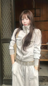 [ slayer ver2. ] rosette pig washing high neck zip-up