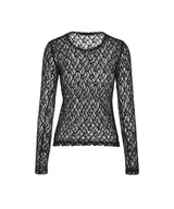 8287 Pierced Sheer Lace Long Sleeve Top (Black)