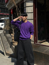 Unbalanced pintuck curved pants