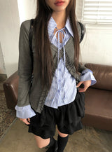 Eve Fake Layered Ruffle Shirt Cardigan