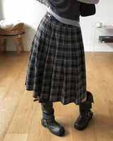[ORIGINAL] Buckle Check Midi Pleated Skirt