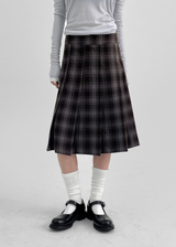[MADE] Tnew Check Pleated Midi Skirt