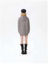 13DE MARZO Bear Knit Hoodie Dress Grey