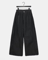 ダッドサイドピンタックスナップボタンワイドロングデニムパンツ