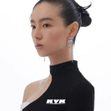 KVK THE BLOSSOM Peach Blossom Series Irregular Crystal Tassel Stud Earrings (Green Opal)