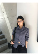 ネイビーグリッドチェック長袖シャツ