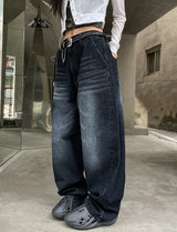 Likee semi-balloon washed denim pants