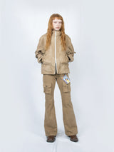 Curved Hood Leather Jacket (Beige)