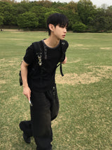 シエルブラックチンウォッシュ加工デニムパンツ