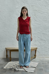 Ribbon sleeveless knit_red