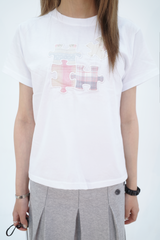 ヴィンテージパズルフラワーTシャツ（2color）