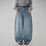 [Hobbit] Washed Denim Wide Curved Pants - 2 Colors