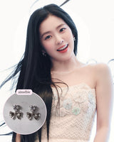 [Aespa Winter Earrings] ハートクリスタルアンドリボンピアス-シルバー