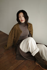 Boucle wool cardigan, Khaki