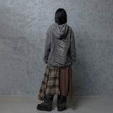 SLASHED CHECK HOODIE: BROWN