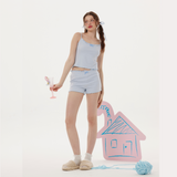 Baby Blue Knitted Sleepwear Set – Soft Sleeveless Camisole & Comfort Shorts | Cozy Loungewear
