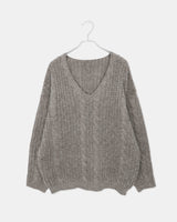 Dame Cable Knit V-Neck Loose-Fit Long Sleeve Long Knit