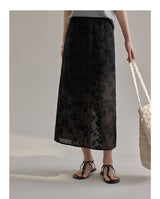 Lace embroidered slit straight skirt