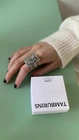 Bold silver line ball tassel ring
