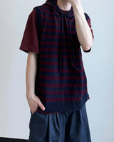 Broad Stripe Knit Hoodie Vest