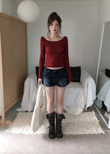 ユーロ ボートネック テンセル シアー ルーズフィット ロングスリーブ Tシャツ