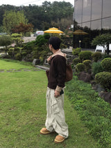 リブフードハードジップアップニット