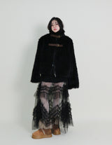 レイチェル 2ベルトディテールショート丈ファージャケット (Lining Quilted)