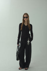 V-BUTTON KNIT LONG SLEEVE_BLACK