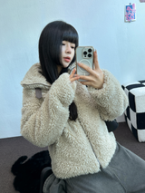 TEDDY🧸CHOKER SHEEP FUR MUSTANG ZIP UP JACKET 🤎💛💚2COLOR