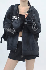 (Unisex) Raffian Dirty Two-Way Hooded Zip-Up