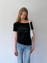 [ORIGINAL] フォーカス オフショルダー グリッター ショートスリーブ Tシャツ