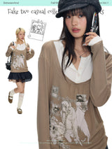 BETWEENAND Brown short-sleeved casual college-style T-shirt for women, autumn version