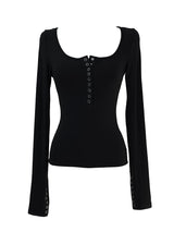 ロックシック黒ボタン長袖Tシャツ