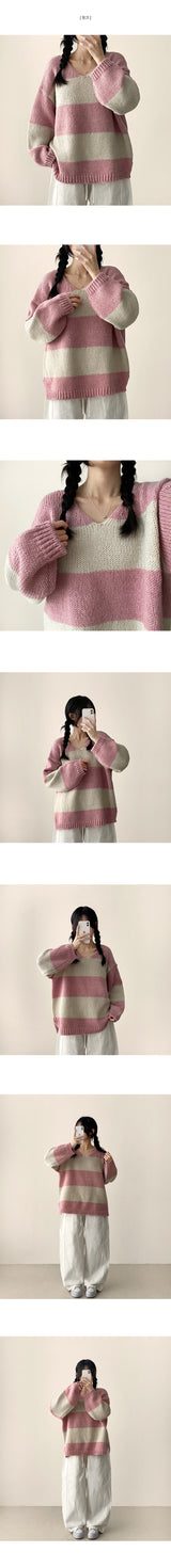 Robin color matching Dangara V-neck loose fit knit