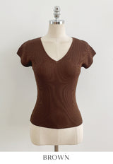 Beck V-Neck Ribbed Cap Sleeve Knit Tee