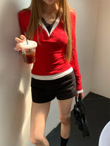 レースレイヤード長袖VネックTシャツ