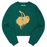 MELTING CHERRY PRINTED CROP SWEATSHIRT - DARK GREEN   