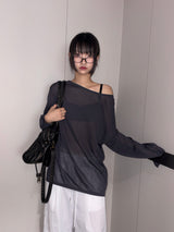 Silishy Sheer Boat Neck Loose Knit Top 4color